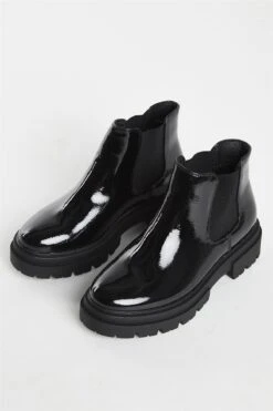 Glamorous Wide Fit Black Crinkle PU Ankle Boots