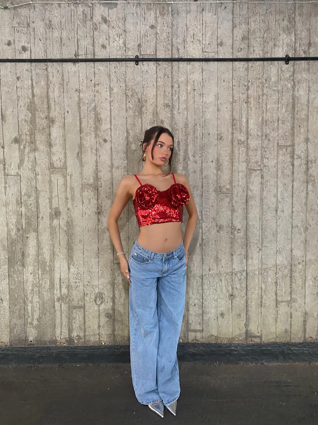 Glamorous Rosa Co-ord Corsage Bust Crop Top - Deep Red 7 Glamorous Rosa Co-ord Corsage Bust Crop Top - Deep Red - Image 7