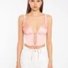 Glamorous Coral Pink Pleated Bust Lace-Up Corset-Top
