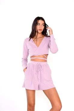 Glamorous Lilac Pink Velour Rib Wrap Crop Top -Cheap Softly Dressed Store 0d2eef323b79d637fadb5d108007a17e