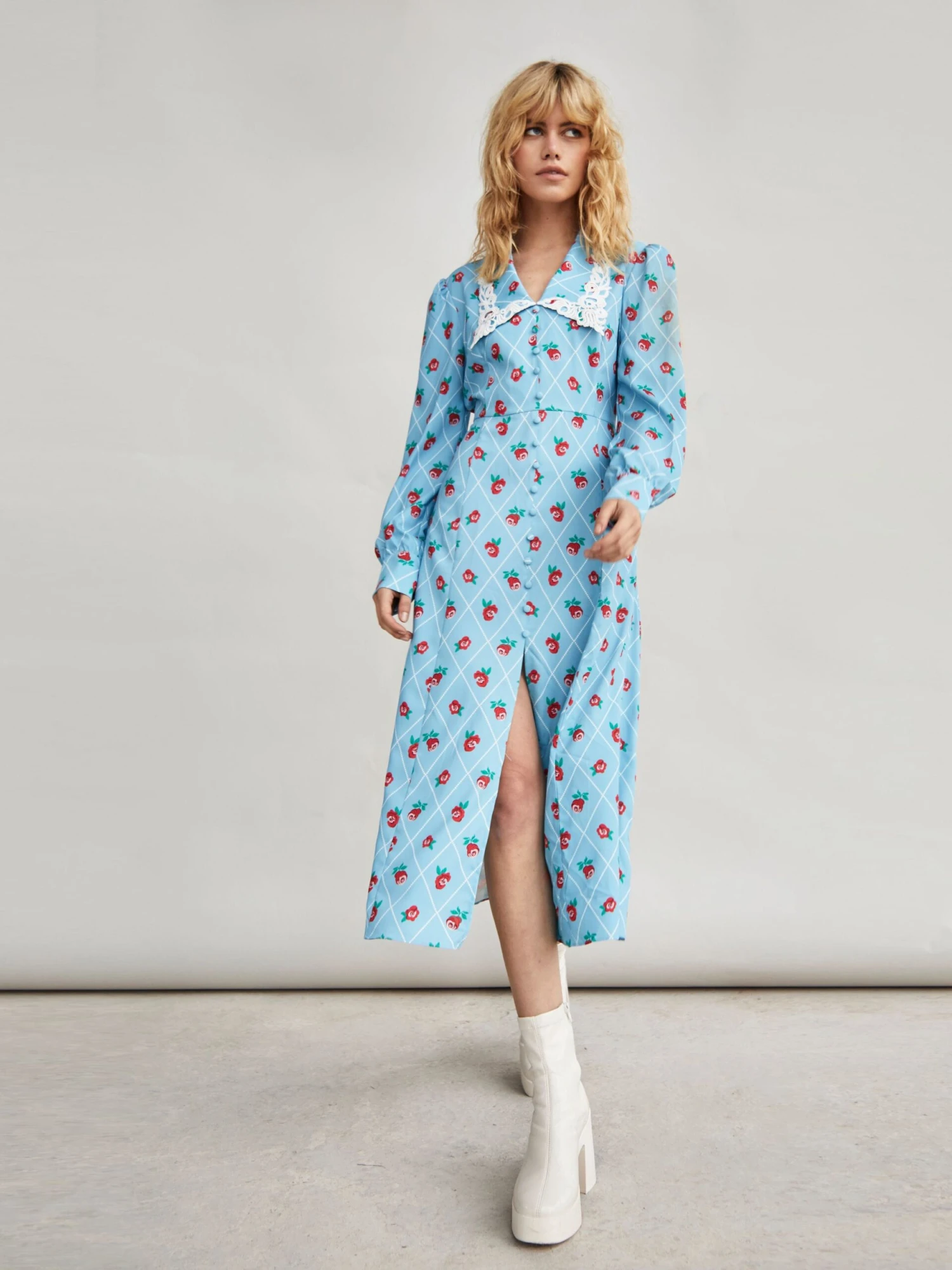 Glamorous Rose Trellis Split Front Collar Midi Dress 1 Glamorous Rose Trellis Split Front Collar Midi Dress