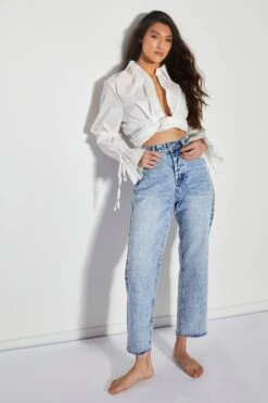 Glamorous Blue Acid Wash Cut Off Straight Leg Jeans -Cheap Softly Dressed Store 0fca70b0db7d14412a9af3951a6015ef