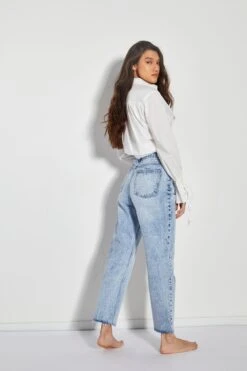 Glamorous Blue Acid Wash Cut Off Straight Leg Jeans -Cheap Softly Dressed Store 1057249d5913f804d18d7d63a3cbbaf1