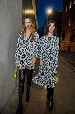 Glamorous Black White Leopard Midi Long Sleeve Wrap Dress -Cheap Softly Dressed Store 11 10 Glam Location Shoot 2088