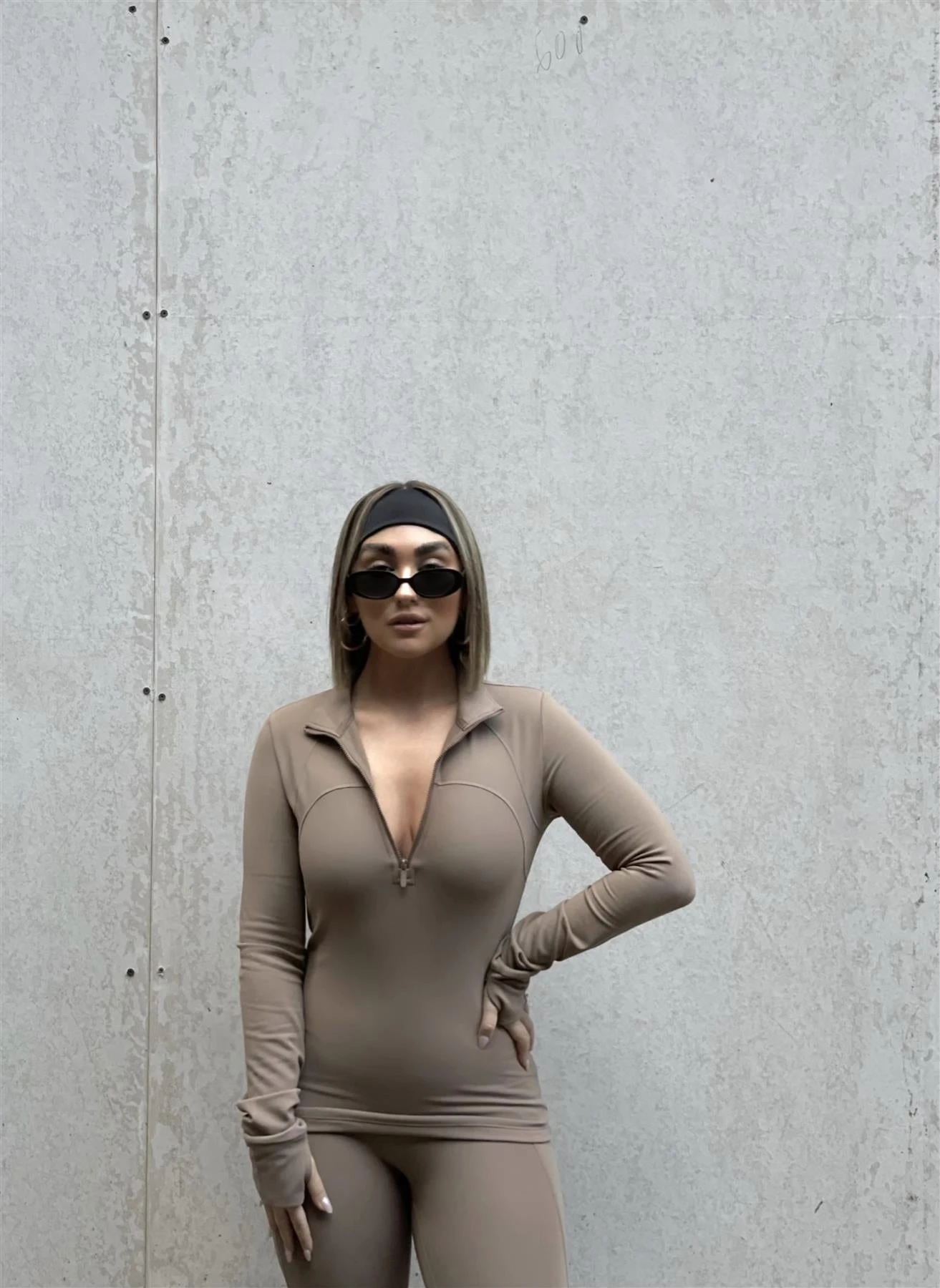 Glamorous Signature Half Zip Long Sleeve Top - Cocoa 1 Glamorous Signature Half Zip Long Sleeve Top - Cocoa