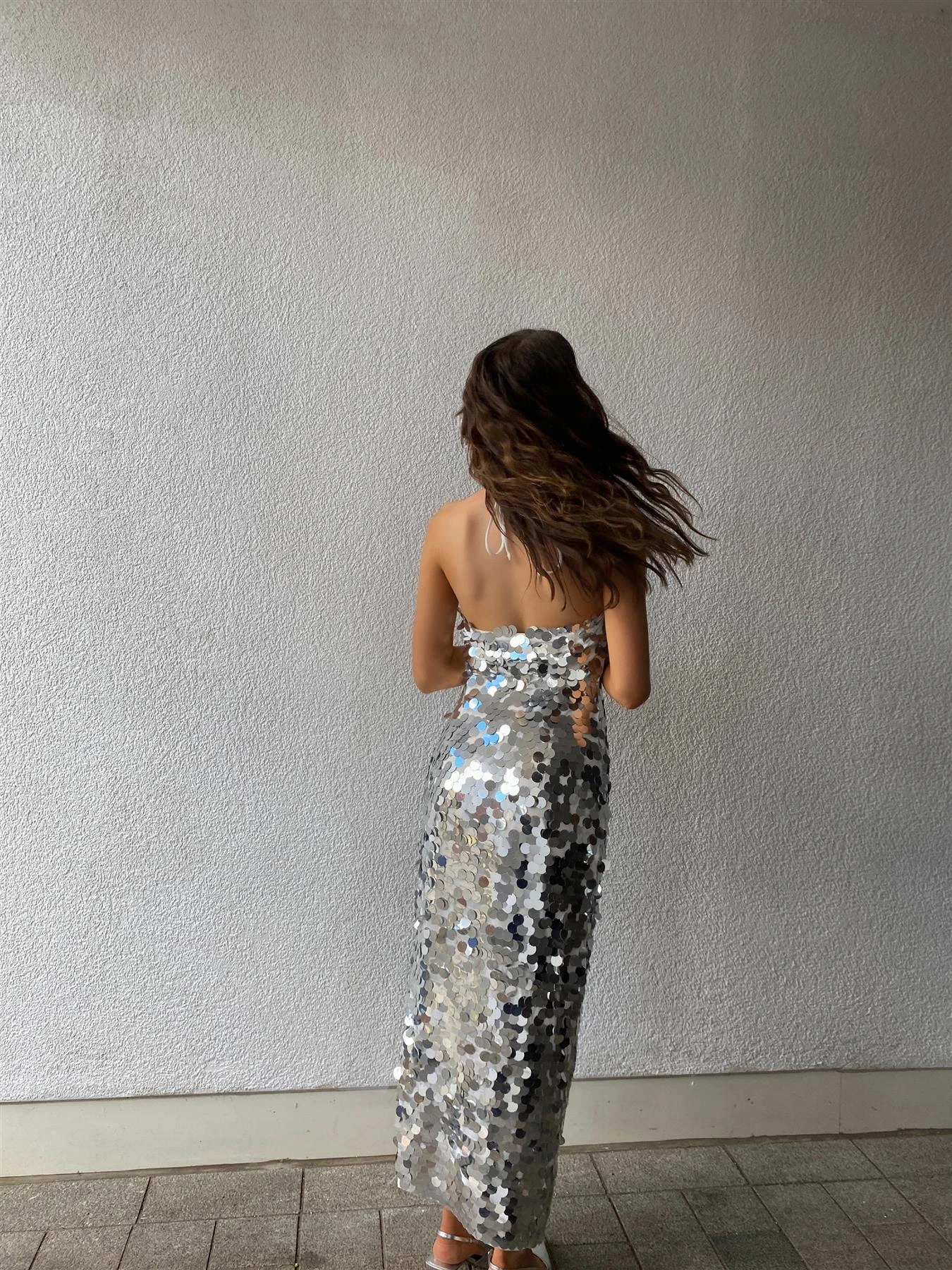 Glamorous Selena Halterneck Sequin Maxi Dress -Silver 2 Glamorous Selena Halterneck Sequin Maxi Dress -Silver - Image 2