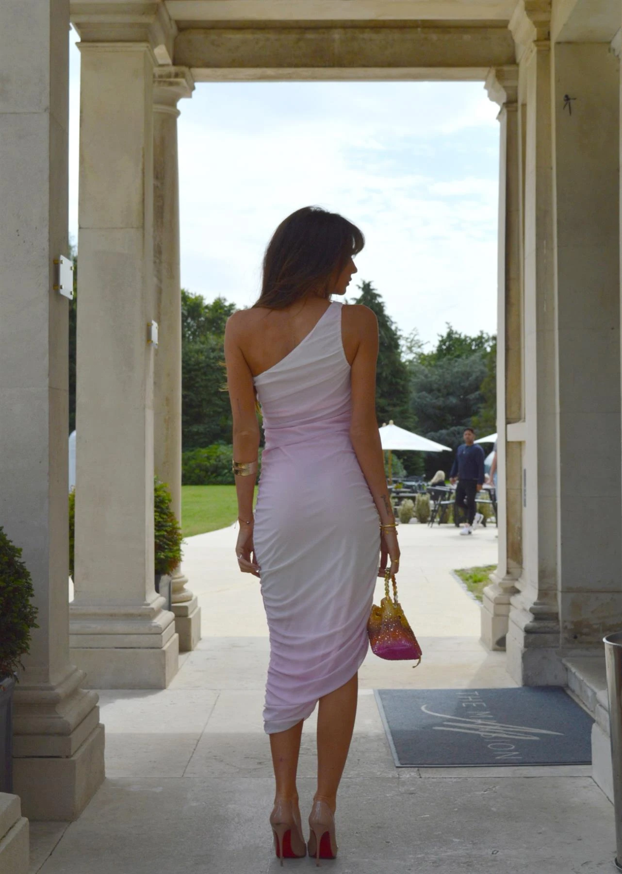 Glamorous Pink-White Ombre Mesh Asymmetric Ruched Midaxi-Dress 2 Glamorous Pink-White Ombre Mesh Asymmetric Ruched Midaxi-Dress - Image 2