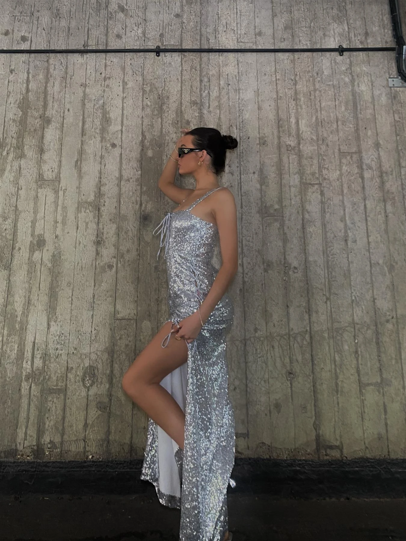 Glamorous Kylie Lace-Up Midaxi Dress - Silver 5 Glamorous Kylie Lace-Up Midaxi Dress - Silver - Image 5