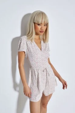 Glamorous Pink Mini Vintage Rose Tie Waist Short Sleeve Playsuit -Cheap Softly Dressed Store 1a58b0ead5e816eb386a31c3dd01c72f
