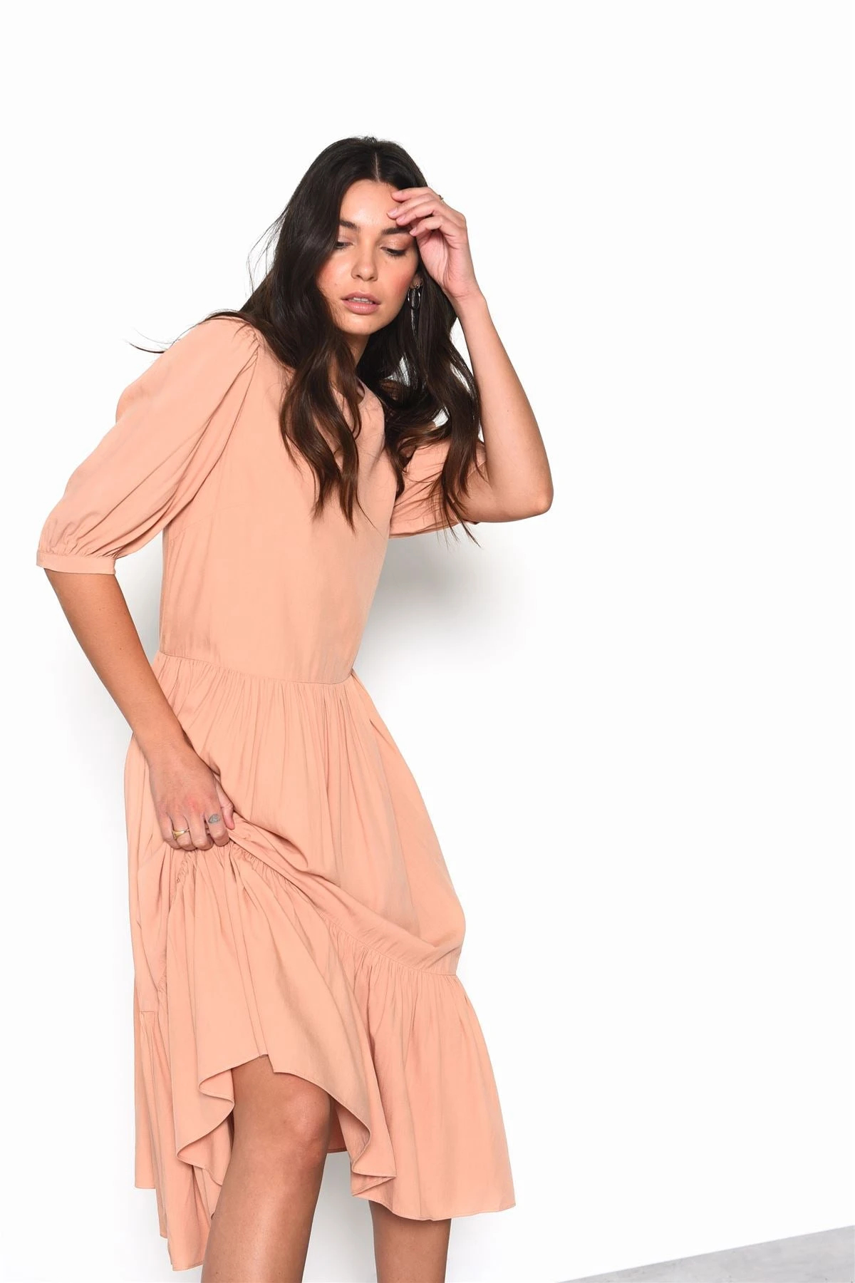 Glamorous Peach Long Sleeve Puff Midi Dress 4 Glamorous Peach Long Sleeve Puff Midi Dress - Image 4