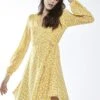 Glamorous Yellow-White Ditsy V-Neck Skater Mini-Dress