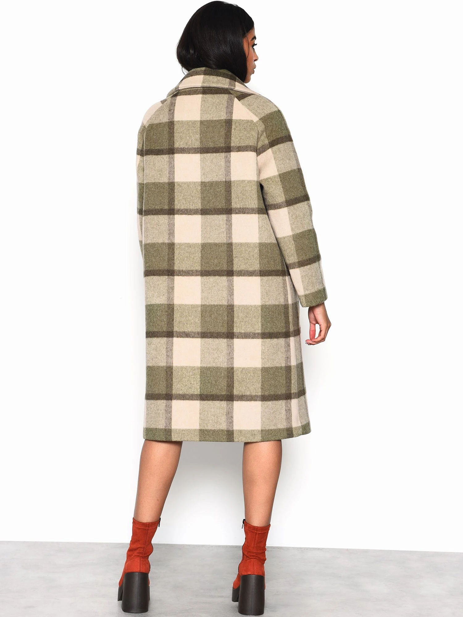 Glamorous Olive Beige Check Longline Coat 2 Glamorous Olive Beige Check Longline Coat - Image 2