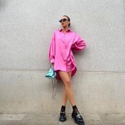 Pink Sateen Oversized Mini Shirt-Dress -Cheap Softly Dressed Store 306139063fa345deac9996978e10111e tplv o3syd03w52 resize jpeg 300 300