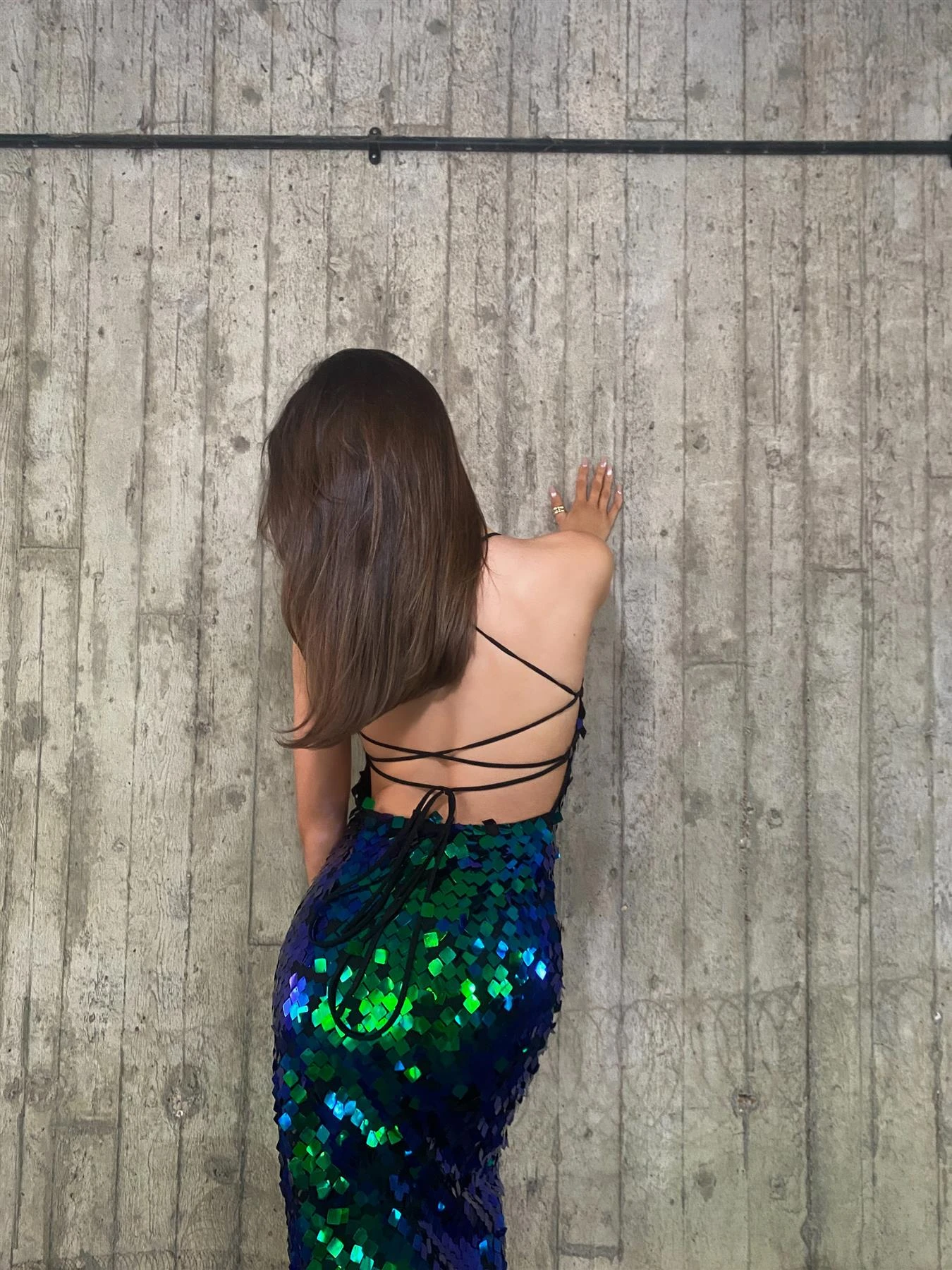 Glamorous Taylor Lace-Up Back Halterneck Midi Dress -Cobalt Sequin-Mix 5 Glamorous Taylor Lace-Up Back Halterneck Midi Dress -Cobalt Sequin-Mix - Image 5