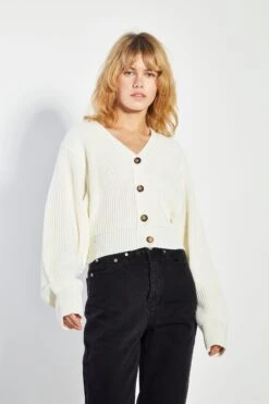 Glamorous Bone White Button Front Knit Cardigan