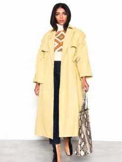 Glamorous Yellow Faux Leather Longline Trench Coat -Cheap Softly Dressed Store 38d54cc3d882bb6350cb22a6ab4f85aa