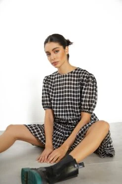 Glamorous Black Organza Check Shift Mini Dress