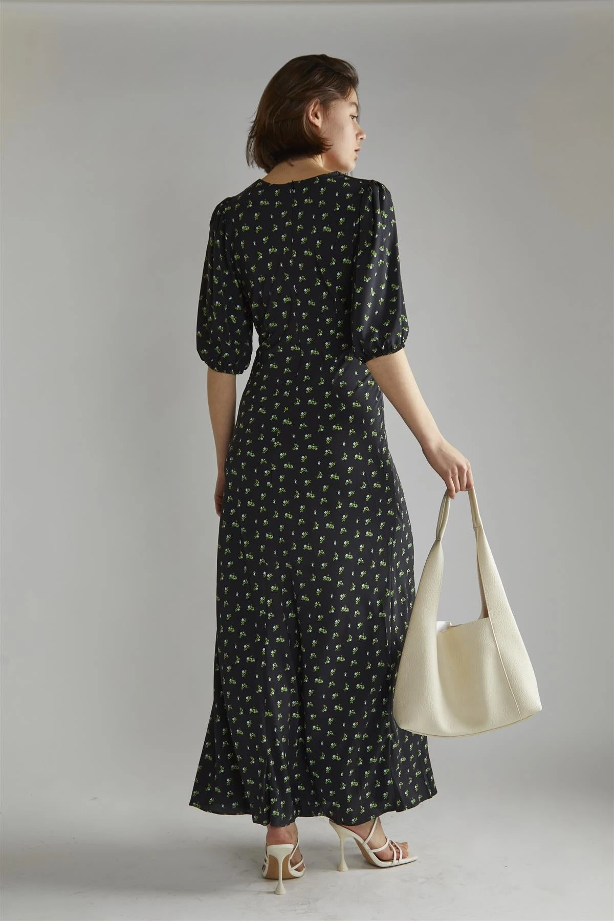 Glamorous Pink Vintage Bud-Floral V-neck Tea Midi-Dress 2 Glamorous Pink Vintage Bud-Floral V-neck Tea Midi-Dress - Image 2