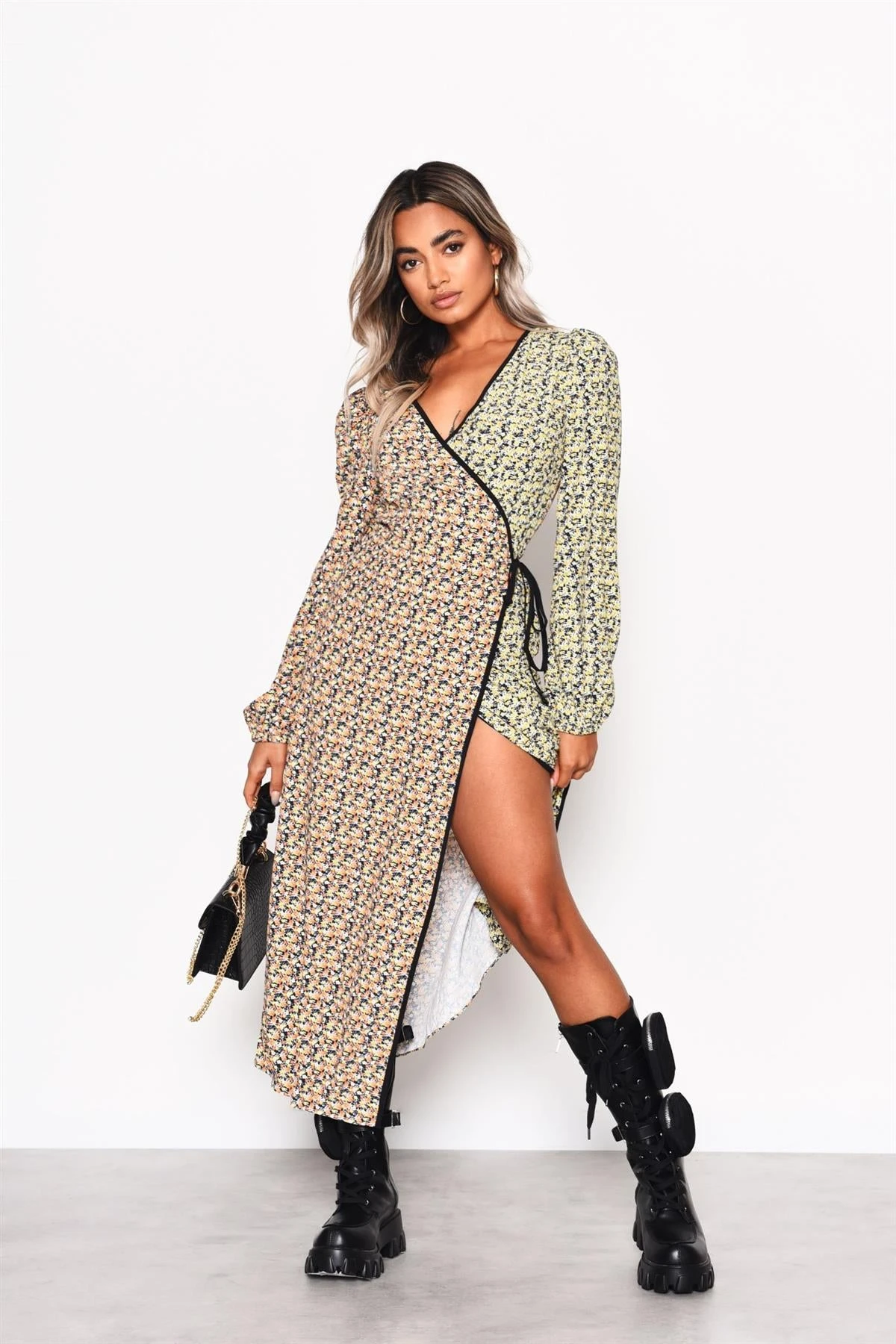 Glamorous Multi Orange-Yellow Ditsy Wrap Midi-Dress 1 Glamorous Multi Orange-Yellow Ditsy Wrap Midi-Dress