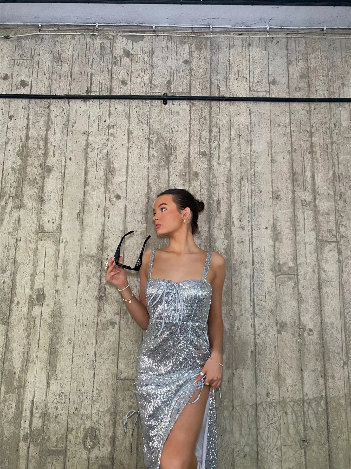 Glamorous Kylie Lace-Up Midaxi Dress - Silver 7 Glamorous Kylie Lace-Up Midaxi Dress - Silver - Image 7