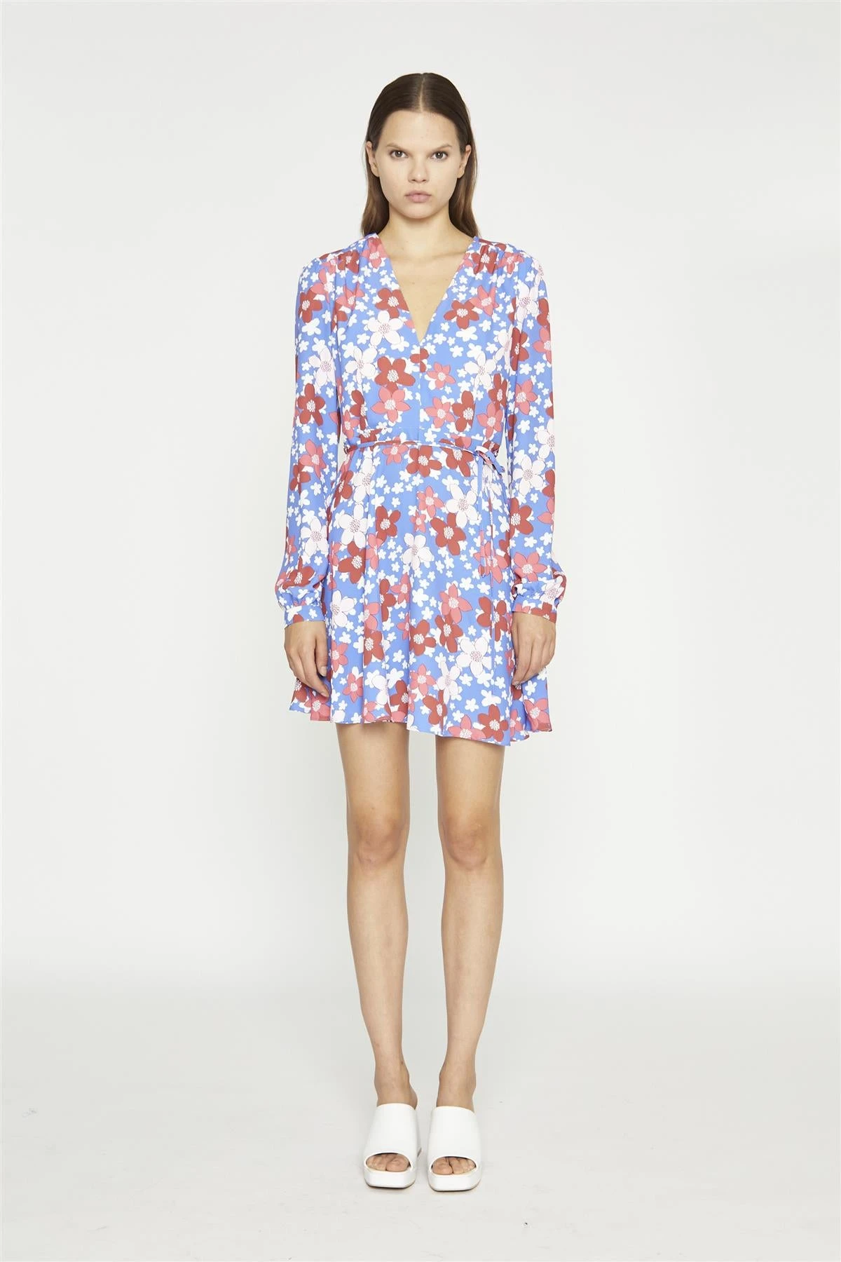 Glamorous Blue-Red Flower V-Neck Mini-Dress 4 Glamorous Blue-Red Flower V-Neck Mini-Dress - Image 4