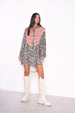 Glamorous Mixed Folk Floral Shift Midi Dress