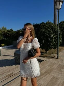 Glamorous Summer 3D-Floral Skater Mini-Dress -White -Cheap Softly Dressed Store 5e400126 e055 4c16 a79a 560797768911