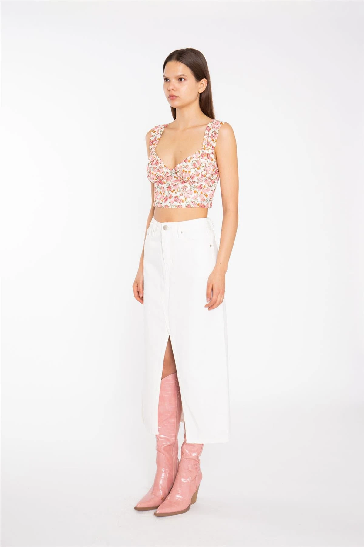Glamorous Off White Centre-Split Denim Maxi-Skirt 4 Glamorous Off White Centre-Split Denim Maxi-Skirt - Image 4