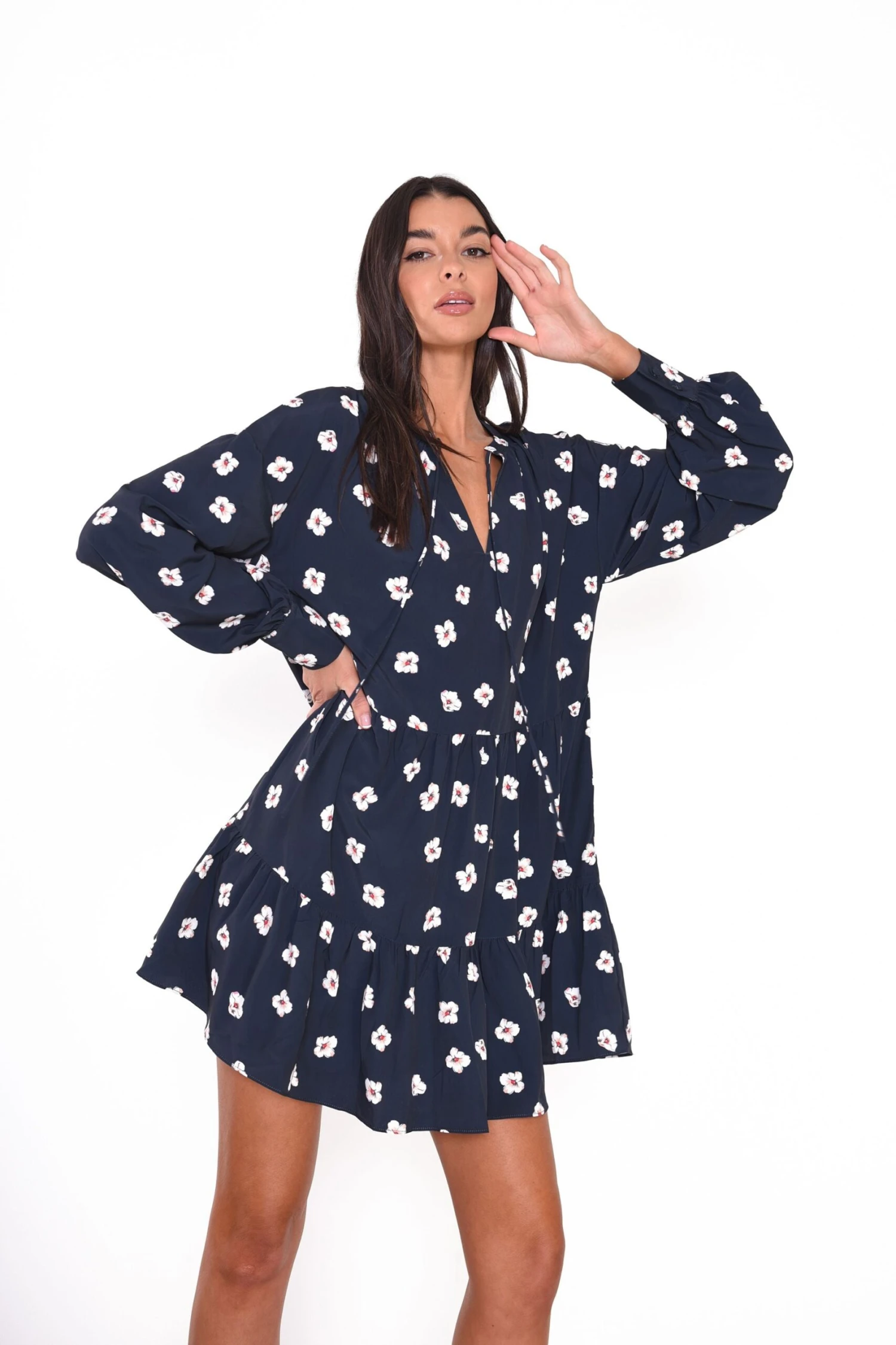 Glamorous Navy Hibiscus Pattern Shift Mini Dress 3 Glamorous Navy Hibiscus Pattern Shift Mini Dress - Image 3