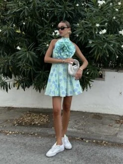 Glamorous Rosie Corsage Skater Mini-Dress -Mint-Blue Floral -Cheap Softly Dressed Store 68e88006 b031 4ac3 ba5b 9536f36b5f81