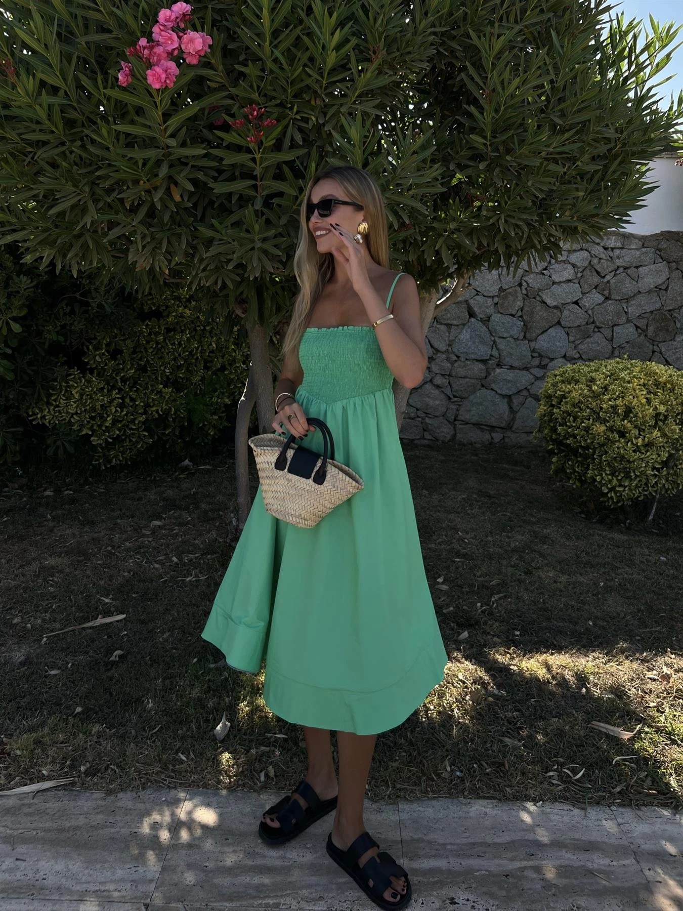 Glamorous Gracie Smocked Midi-Dress -Bright-Green 1 Glamorous Gracie Smocked Midi-Dress -Bright-Green