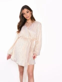 Glamorous Nude Iridescent Sequin Tie Waist Wrap Mini Dress 7 Glamorous Nude Iridescent Sequin Tie Waist Wrap Mini Dress -Cheap Softly Dressed Store 6ab43bd98ef9916086b232a3fe4e3c7b