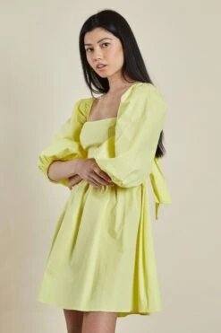 Glamorous Yellow Puff Shoulder Tie Back Mini Dress -Cheap Softly Dressed Store 6c0edb31994e89b9618ac9be12fc3930