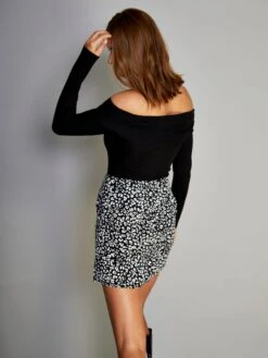 Glamorous Black White Leopard Print Side Split Mini Skirt -Cheap Softly Dressed Store 724438ce25aedaa195bf7dc8de749de4