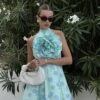 Glamorous Rosie Corsage Skater Mini-Dress -Mint-Blue Floral
