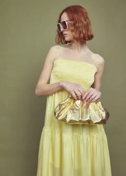 Glamorous Sabrina Smocked Empire-Line Midi Dress -Lemon