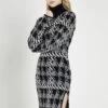 Glamorous Mono Tartan-Check Roll-Neck Jumper Midi-Dress