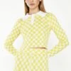 Glamorous Yellow White Heart Collar Long Sleeve Crop Top