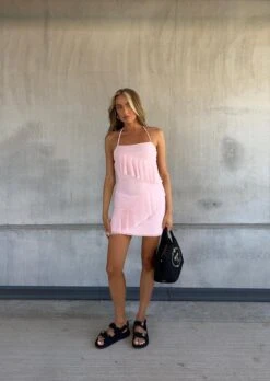 Glamorous Kendall Halterneck Ruffle Mini Dress -Pale Pink