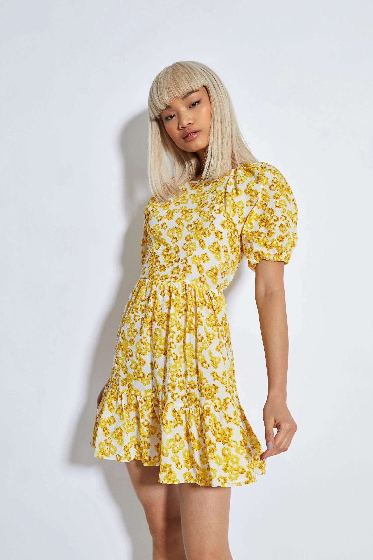 Glamorous Yellow Texture Ditsy Open Back Mini Dress 2 Glamorous Yellow Texture Ditsy Open Back Mini Dress - Image 2