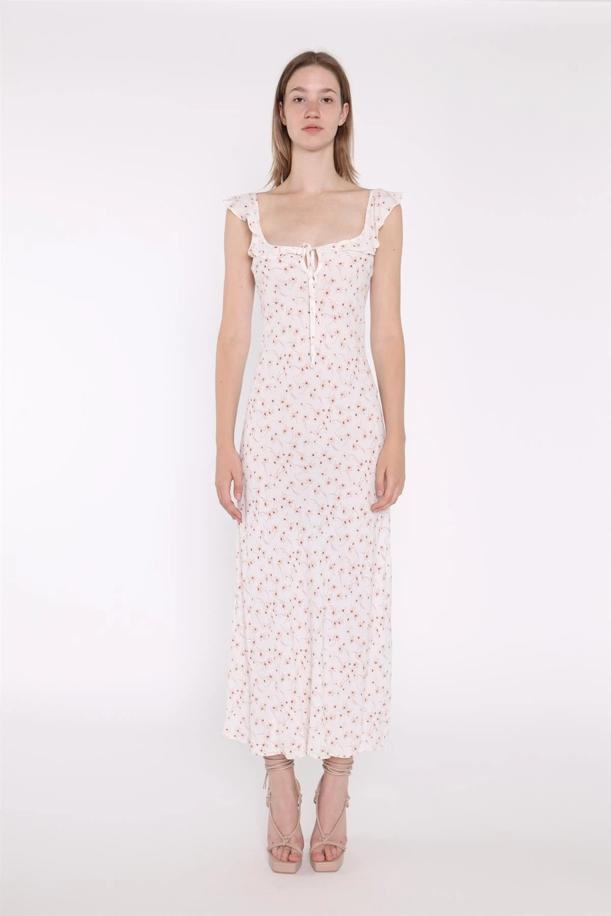 Glamorous White-Base Floral Ruffle Neck Midaxi-Dress 3 Glamorous White-Base Floral Ruffle Neck Midaxi-Dress - Image 3