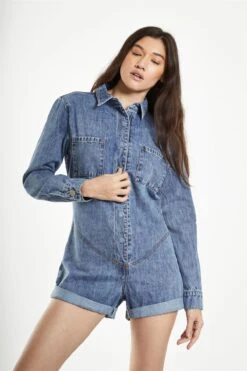 Glamorous Antique-Treatment Wash Boiler Denim-Playsuit -Cheap Softly Dressed Store 8fdeedee 9d88 4822 a5c9 195b6d238359