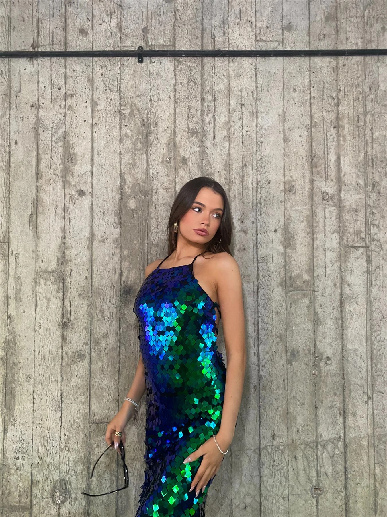 Glamorous Taylor Lace-Up Back Halterneck Midi Dress -Cobalt Sequin-Mix 4 Glamorous Taylor Lace-Up Back Halterneck Midi Dress -Cobalt Sequin-Mix - Image 4