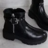 Glamorous Black Chunky Buckle Chelsea Boots