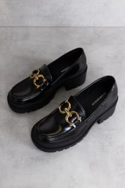 Glamorous Black Chunky Buckle Mid Heeled Loafers -Cheap Softly Dressed Store 956A9391 2