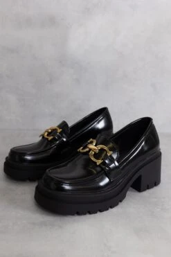 Glamorous Black Chunky Buckle Mid Heeled Loafers -Cheap Softly Dressed Store 956A9392 2