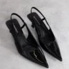 Glamorous Black Patent Sling-back Flared Mid Heels