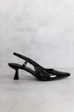Glamorous Black Patent Sling-back Flared Mid Heels -Cheap Softly Dressed Store 956A9404 2