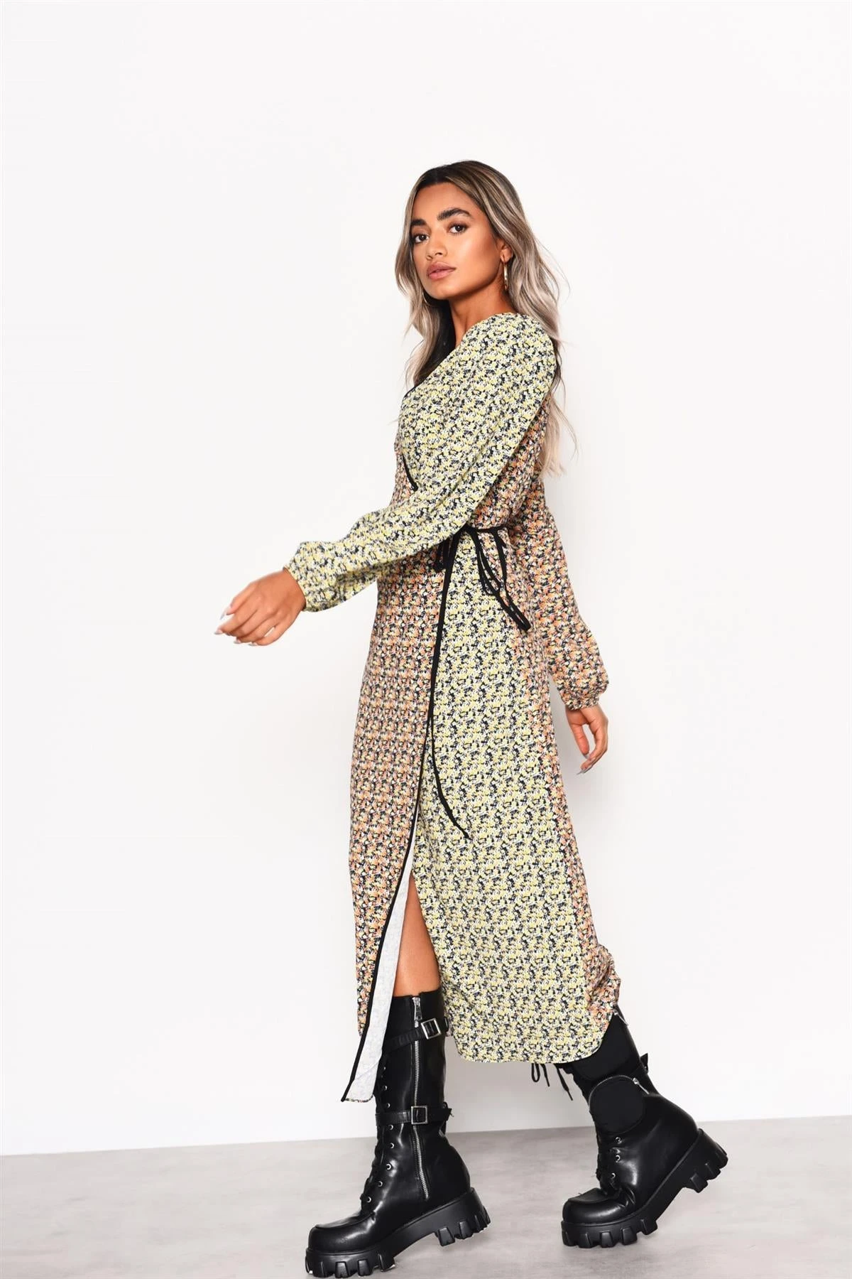 Glamorous Multi Orange-Yellow Ditsy Wrap Midi-Dress 3 Glamorous Multi Orange-Yellow Ditsy Wrap Midi-Dress - Image 3