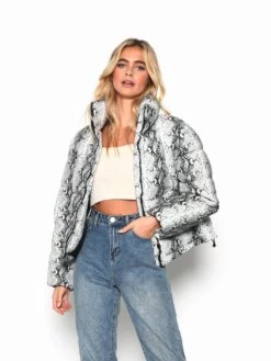 Glamorous Snakeskin Pattern PU Puffer Coat -Cheap Softly Dressed Store AC1206A CB50 01